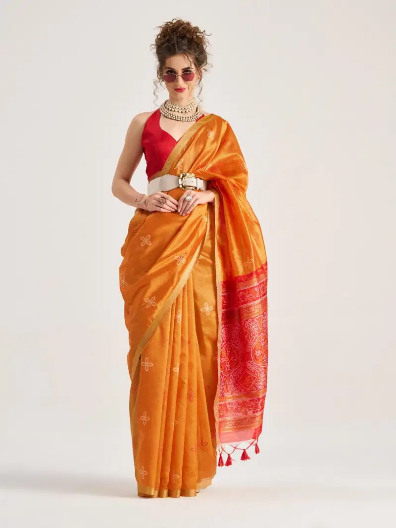 Bandhej Silk By Mono Poley Art Silk Patola Fancy Saree Wholesale In India